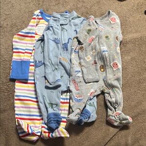 Wonder Nation Striped and Dinosaur Print Footies